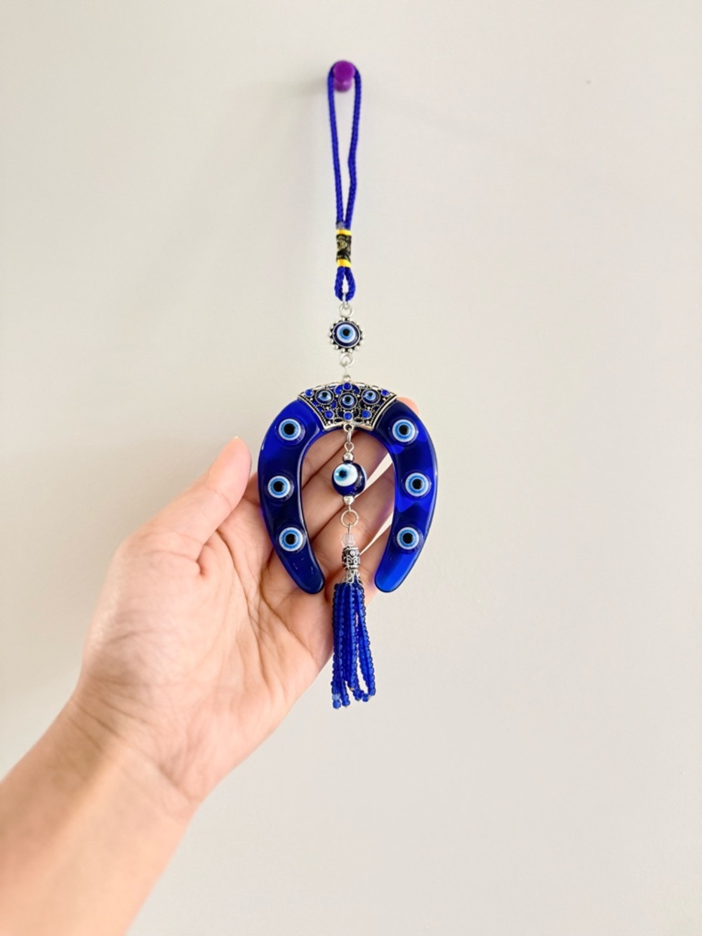 Blue Evil Eye Horseshoe Hanging Charm